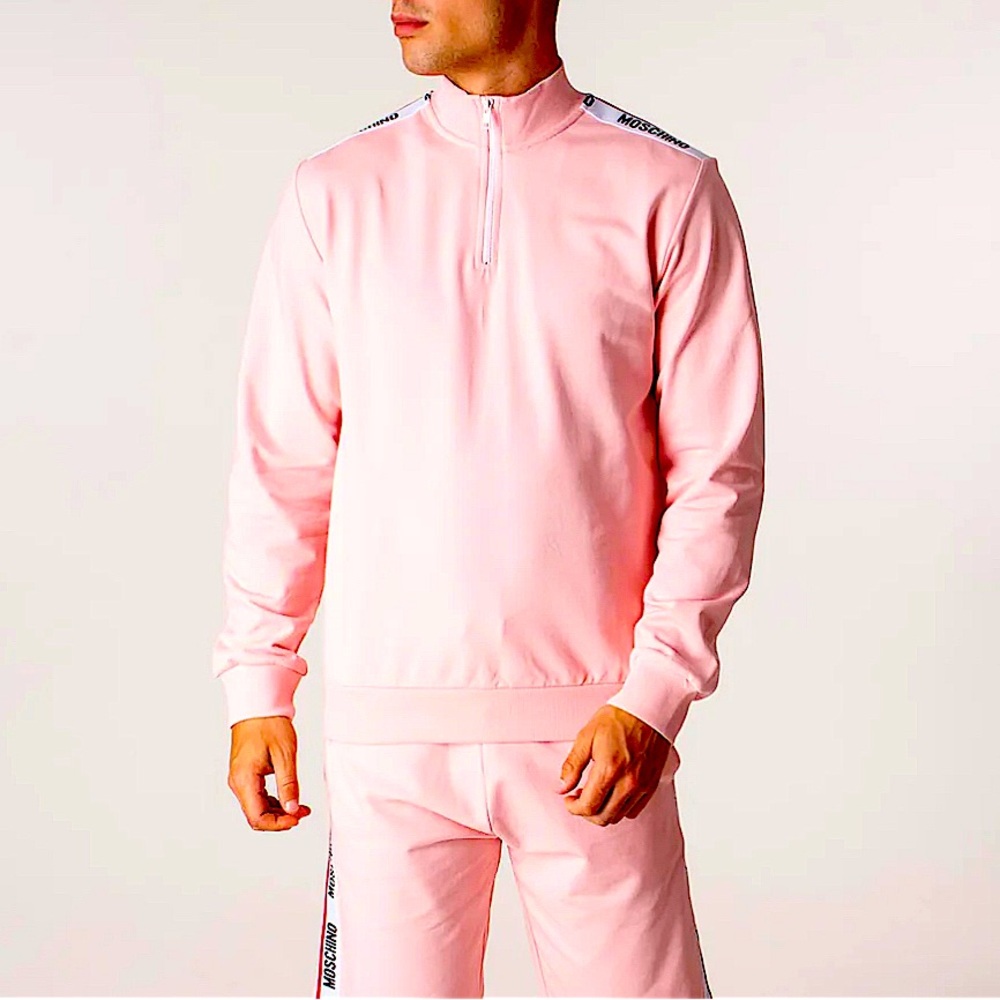 MOSCHINO Quarter Zip Taped Pink Sweatshirt - Picture 4 of 7